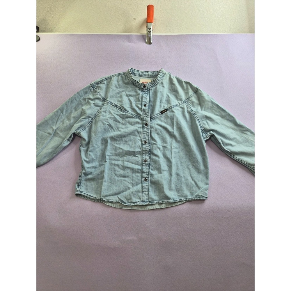 Wrangler Western Shirt Womens Medium Blue Denim Cotton Snap Front Cowgirl Top